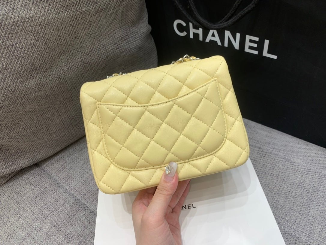 Chanel Mini Square Classic Flap Bag Yellow Silver - Afbeelding 3