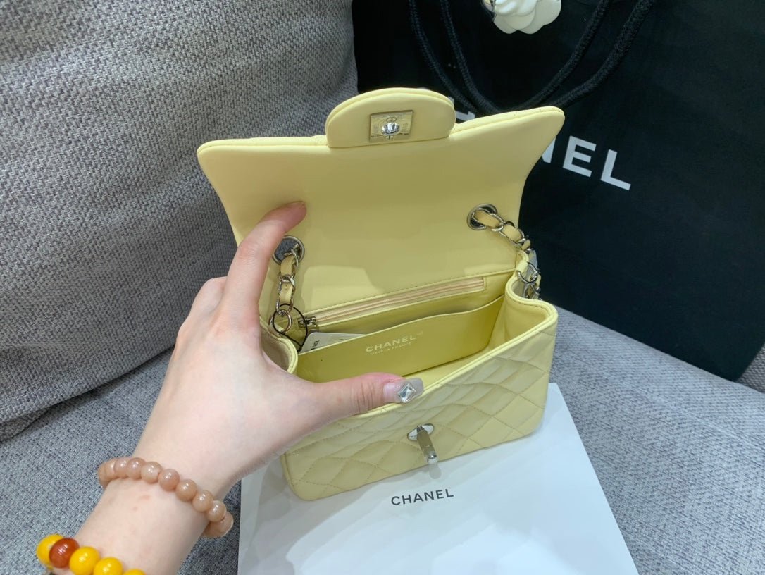 Chanel Mini Square Classic Flap Bag Yellow Silver - Afbeelding 4