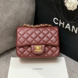 Chanel Mini Square Classic Flap Bag Burgundy Gold