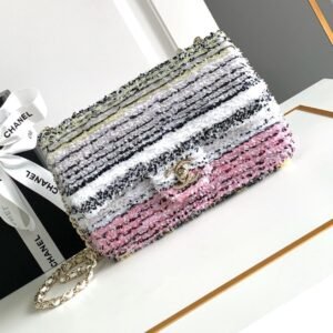 Chanel Flap Bag White Multicolor Sequin Light Gold Hardware
