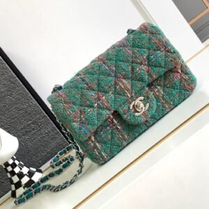Chanel Flap Bag Wool Tweed in Blue Green