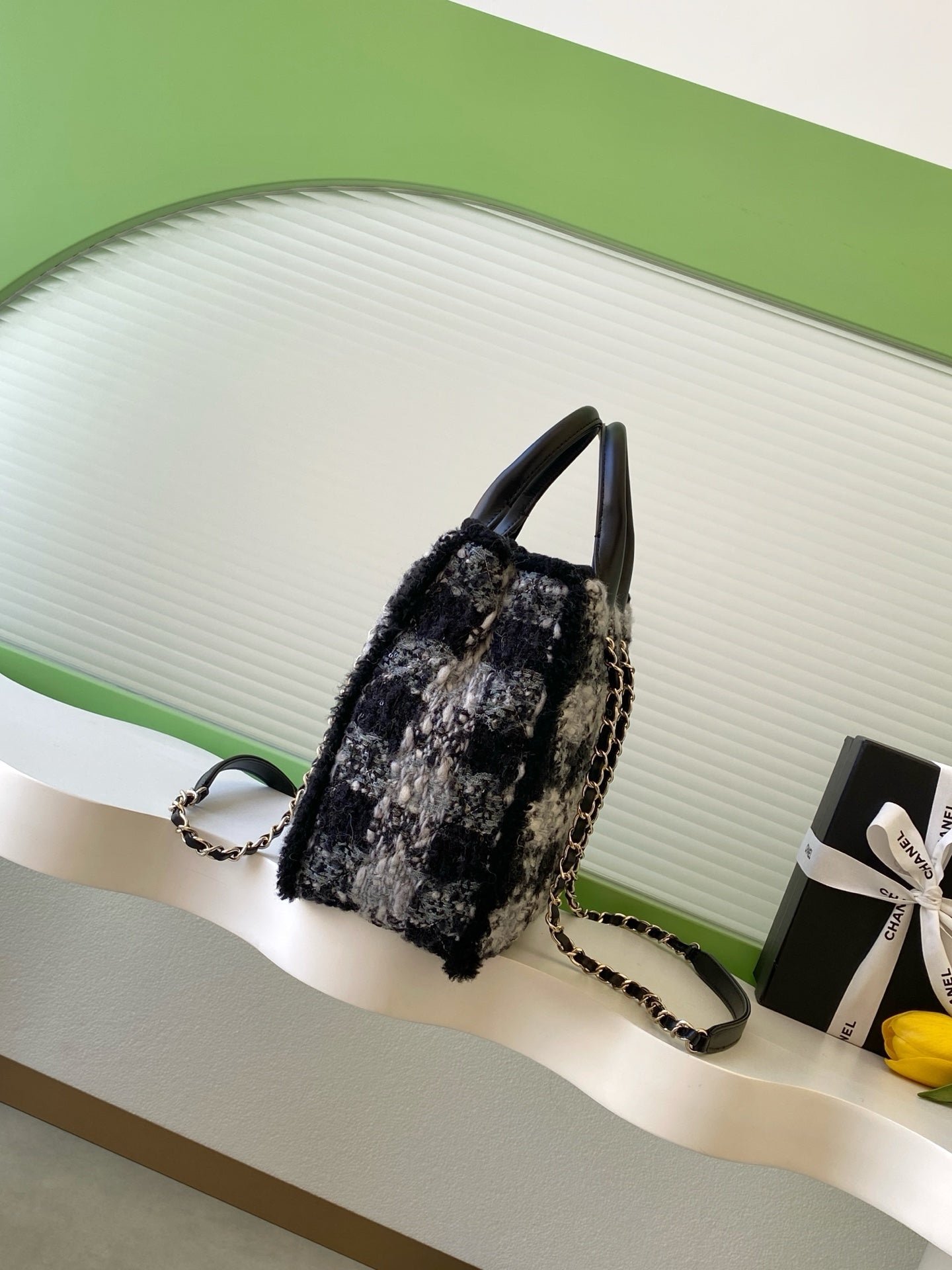 Chanel Shopping Bag Grey Black Tweed - Afbeelding 3