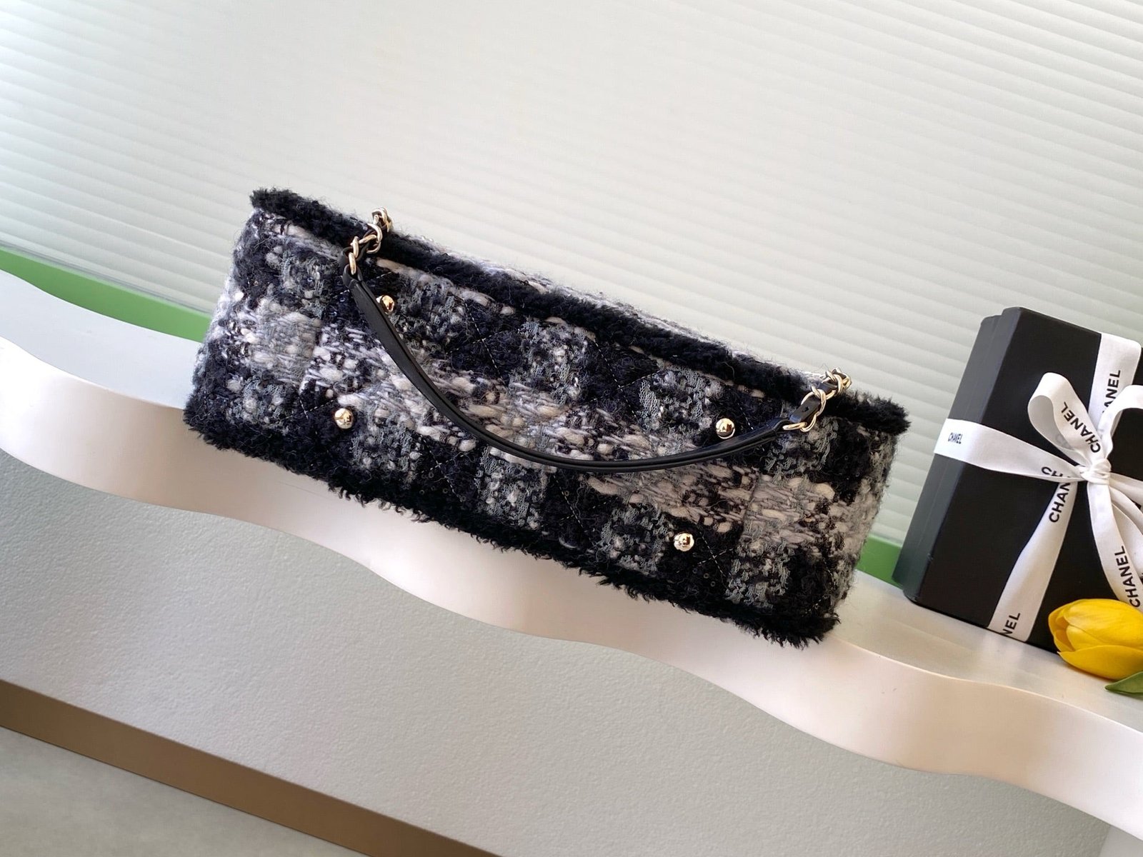 Chanel Shopping Bag Grey Black Tweed - Afbeelding 5