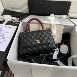 Chanel Red Coco Top Handle Bag Black Caviar