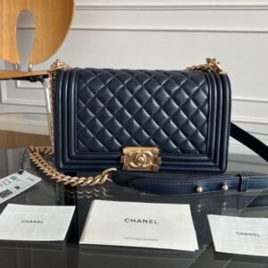 Chanel Boy Bag Dark Navy Blue Gold