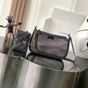 Chanel Mesh Clutch with Chain Black Gold