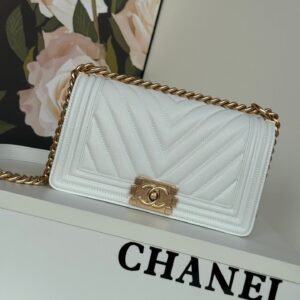 Chanel Boy Bag White Gold