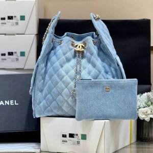 Chanel 25 Blue Denim Gold in Medium