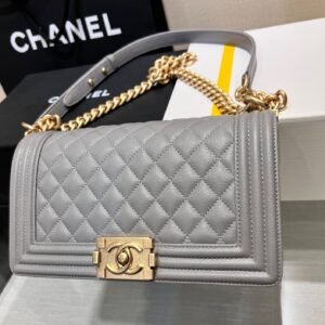 Chanel Boy Bag Grey Gold