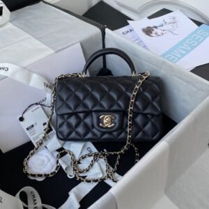 Chanel Top Handle Bag Black Gold