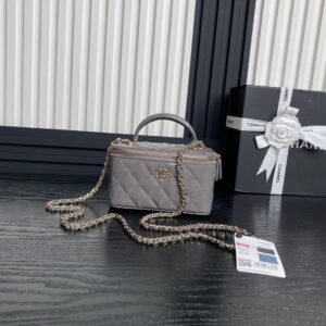 Chanel Top Handle Vanity Bag Grey Patent with Gold