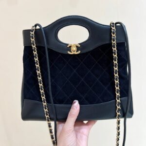 Chanel 31 Suede Bag Black Gold