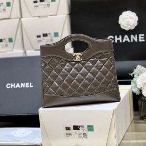 Chanel 31 Suede Bag Dark Taupe Gold