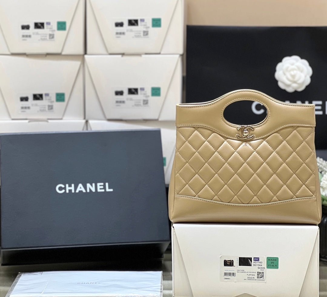 Chanel 31 Suede Bag Beige Gold
