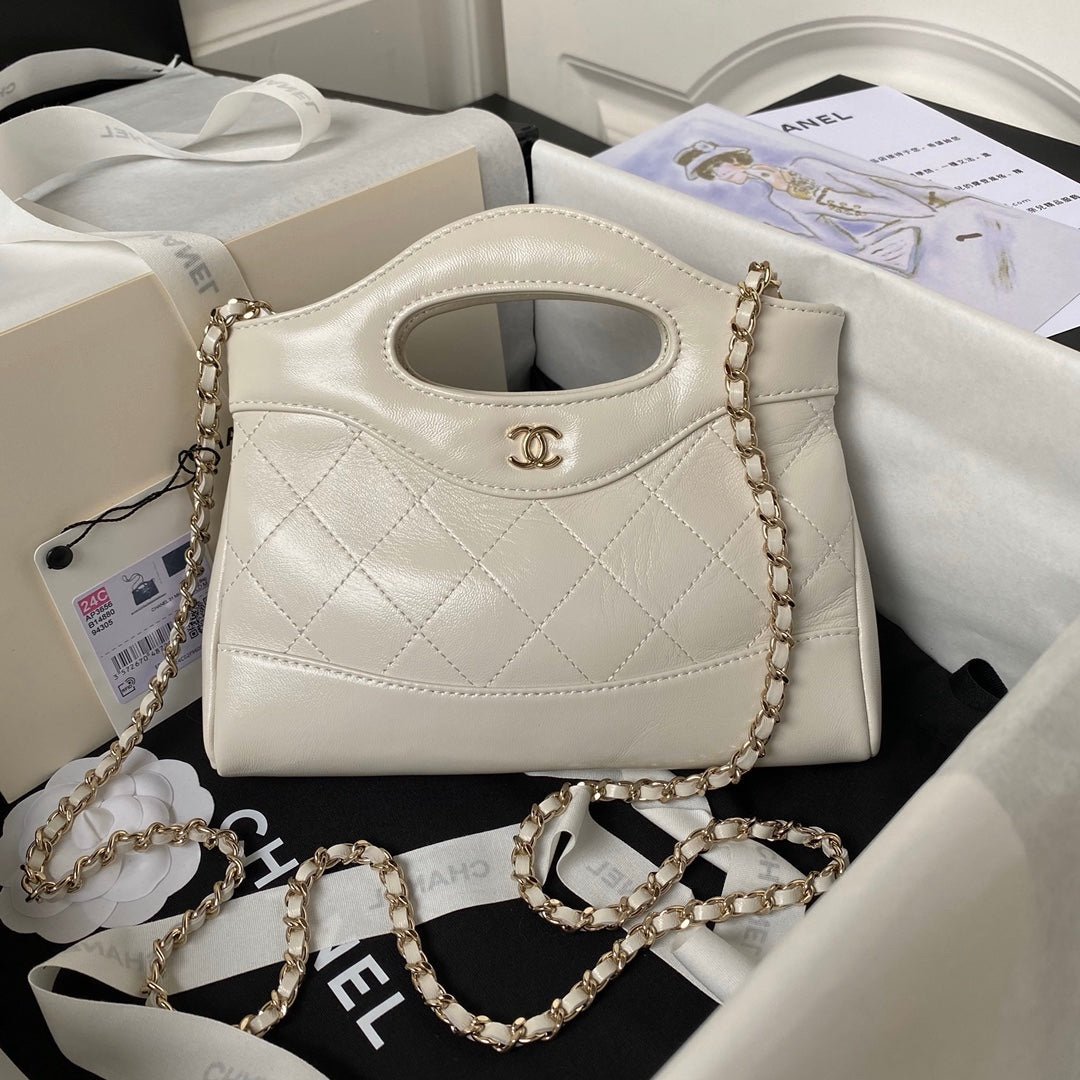 Chanel 31 Suede Bag White Gold