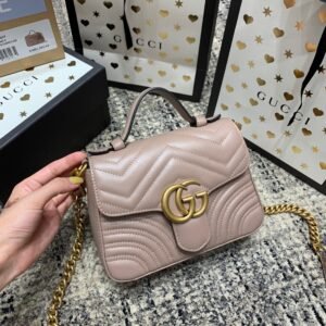 Gucci Marmont Mini Top Handle Beige Nude Gold