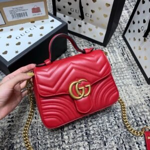 Gucci Marmont Mini Top Handle Red Gold