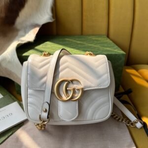 Gucci Marmont Square Bag White Gold