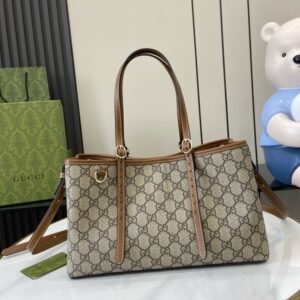 Alternative view of Gucci Emblem Tote Bag in Beige and Brown
