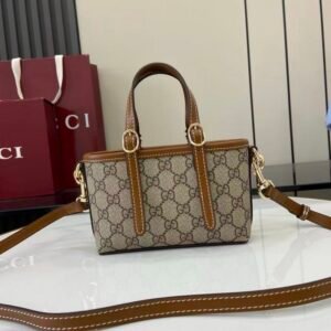 Gucci Emblem Mini Bag in Brown Beige Gold