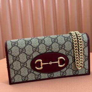 Gucci Horsebit 1955 Wallet on Chain (WOC) in Red Beige Gold