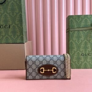 Gucci Horsebit 1955 Wallet on Chain (WOC) in Brown Beige Gold