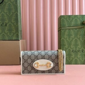 Gucci Horsebit 1955 Wallet on Chain (WOC) in White Beige Gold