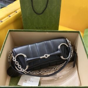 Gucci Horsebit Chain Handbag in Black Silver