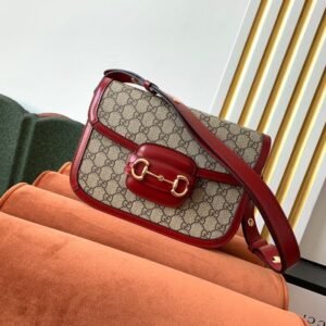Gucci Horsebit 1955 Beige Canvas Red Gold in Medium