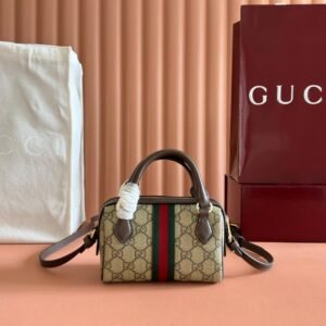 Alternative view of Gucci Ophidia Boston Bag in Beige Canvas and Brown