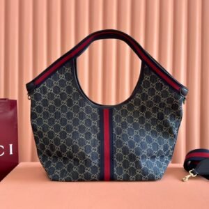 Alternative view of Gucci Giglio Large Tote Bag in Blue Denim and Red