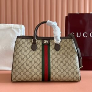 Gucci Ophidia Handbag in Beige Brown Canvas