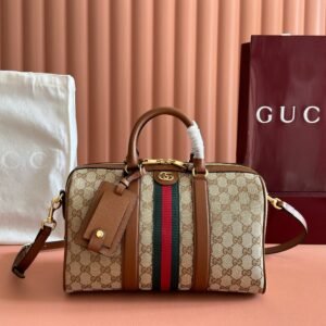 Gucci Ophidia Boston Bag in Brown Beige Gold