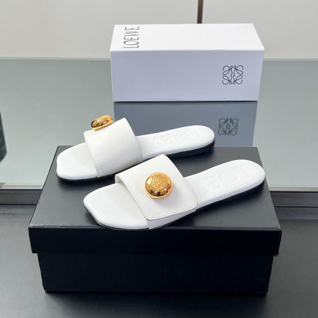 Loewe Sandals in White Gold