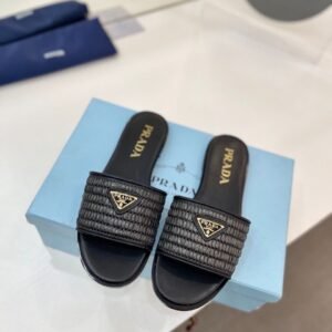 Prada Slide Sandals in Black Gold