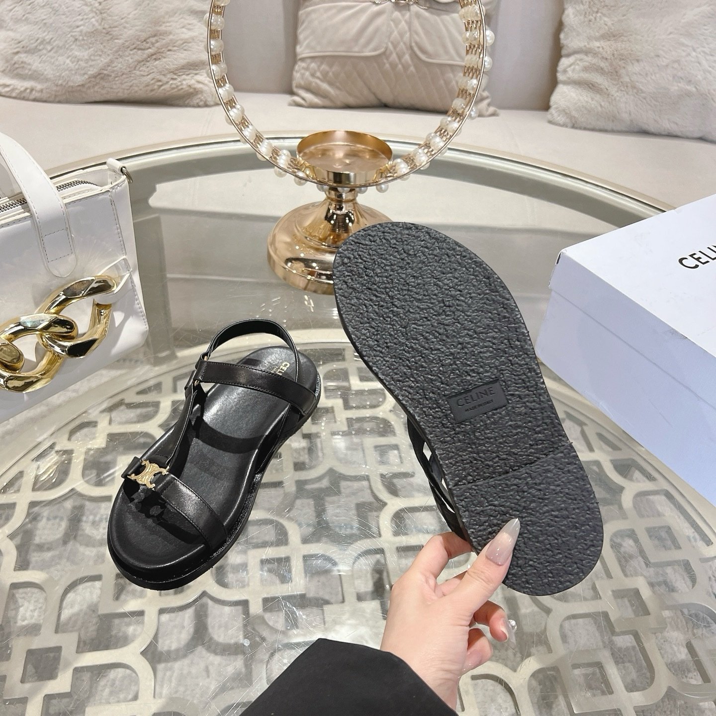 Celine Maud Sandals in Black Gold - Afbeelding 7