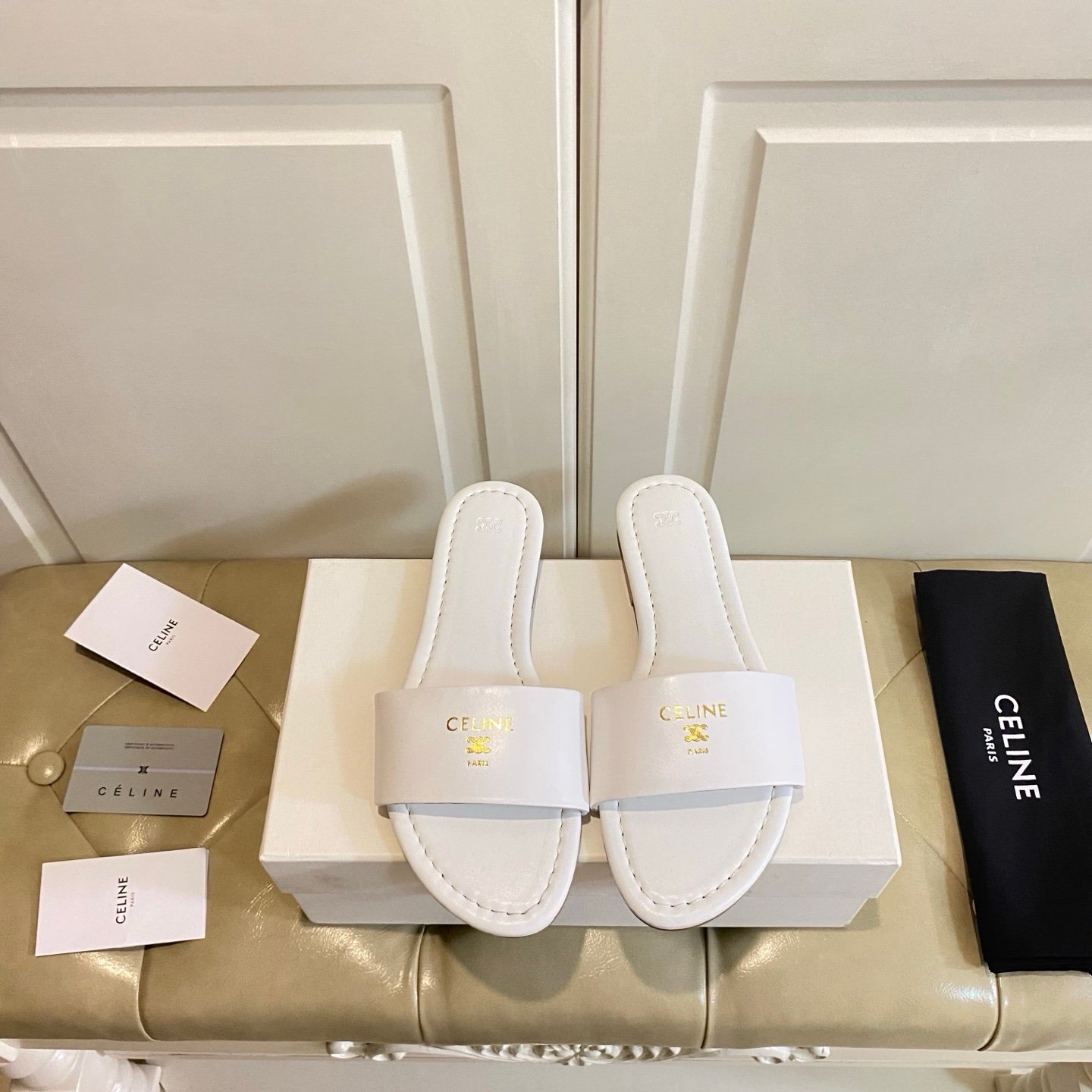 Celine Coast Sandals in White Gold