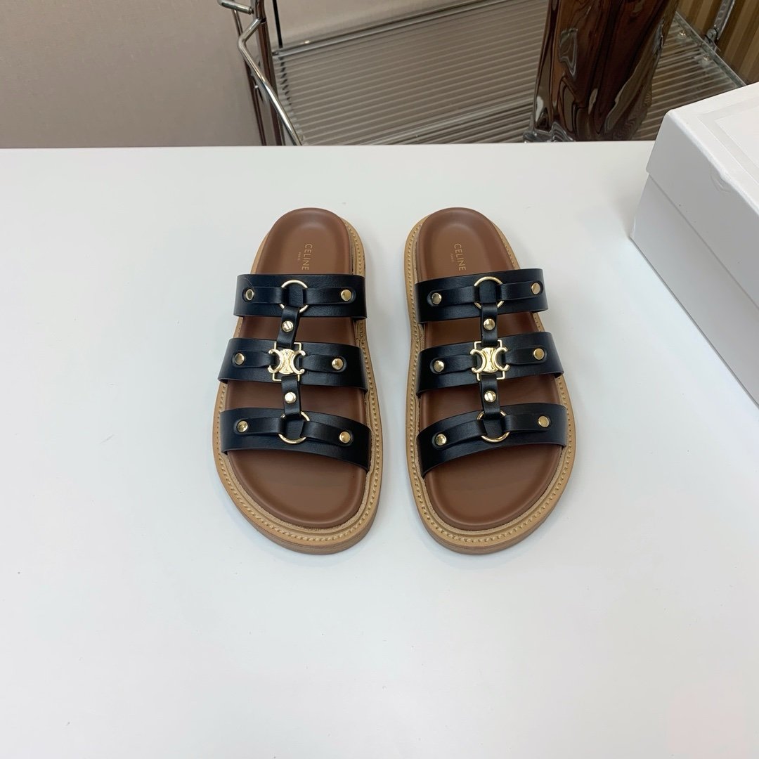 Celine Tippi Sandals in Black Gold