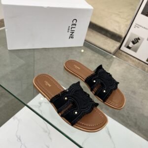Alternative view of Celine Marina Slide Sandals in Black Canvas