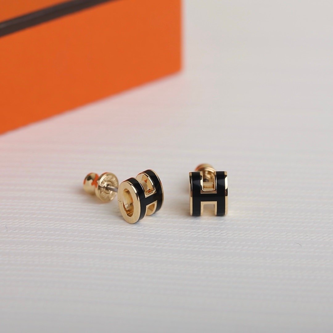 Hermes Mini Pop H Earrings in Black Gold