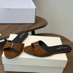 Alternative view of YSL Babylone Slide Sandals in Brown Suede