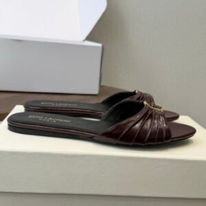 Alternative view of YSL Babylone Slide Sandals in Burgundy Gold