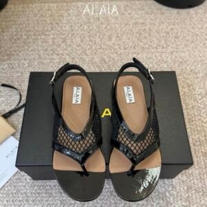 Alaia Fishnet Thong Sandals in Black