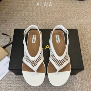 Alaia Fishnet Thong Sandals in White