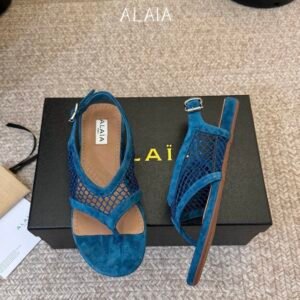 Alternative view of Alaia Fishnet Thong Sandals in Blue