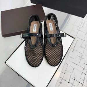 Alaia Fishnet Ballerinas in Black