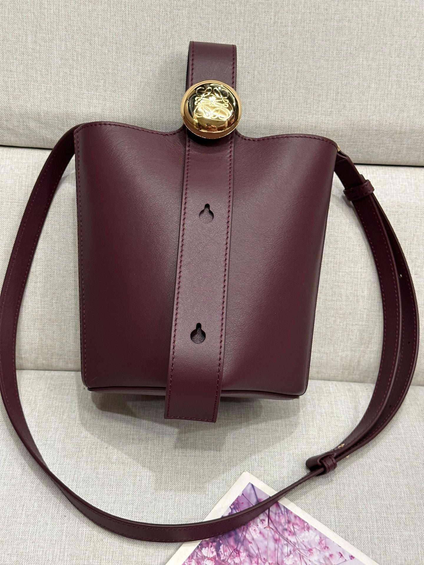 Loewe Mini Pebble Bucket in Burgundy