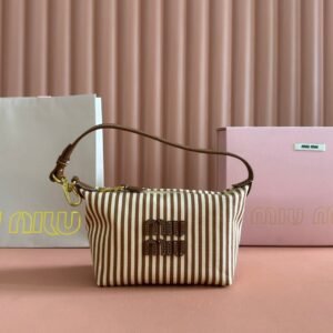 Miu Miu Jacquard Striped Pouch Beige Brown