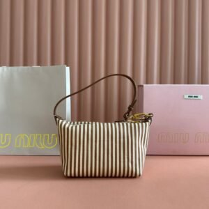 Alternative view of Miu Miu Jacquard Striped Pouch Beige Brown