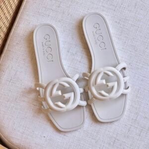 Gucci Rubber Slide Sandals in White